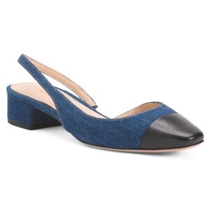 Veronica Beard Blue and Black Cecile Denim Slingback Flats